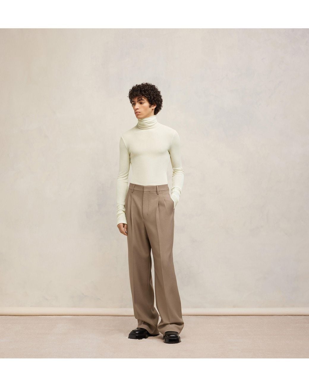 AMI White Semi-Sheer Roll-Neck Ribbed-Knit Jumper for men
