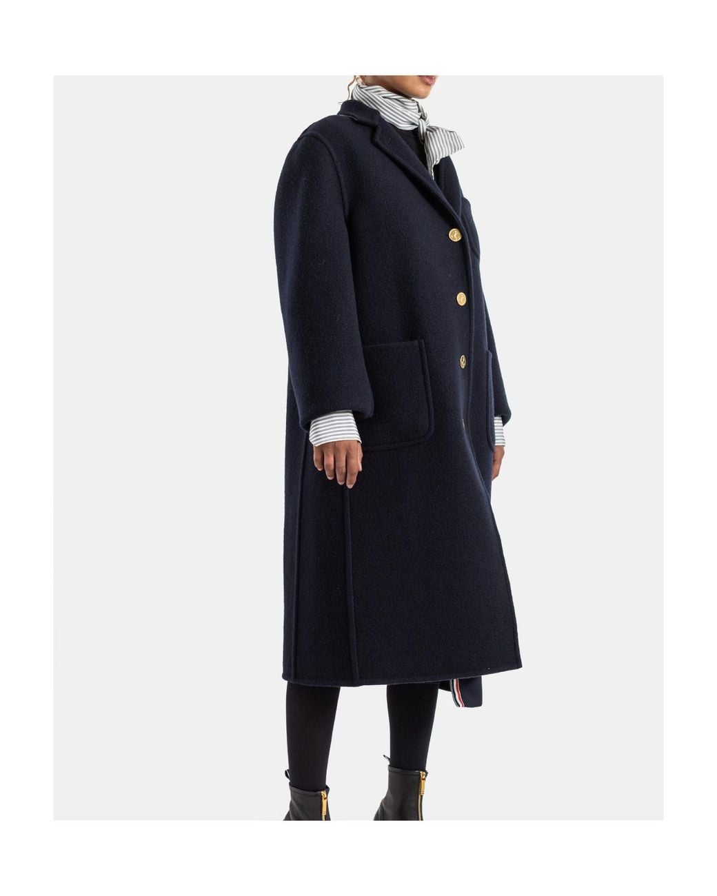 Thom Browne Black Bell Sleeve Boiled Wool Overcoat