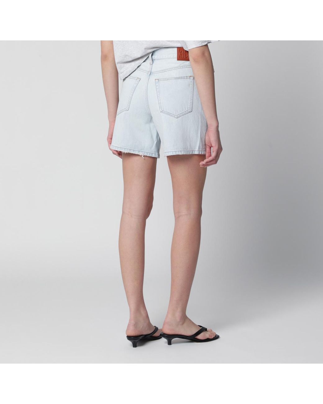 Anine Bing Blue Delaney Frayed-Edge Denim Shorts