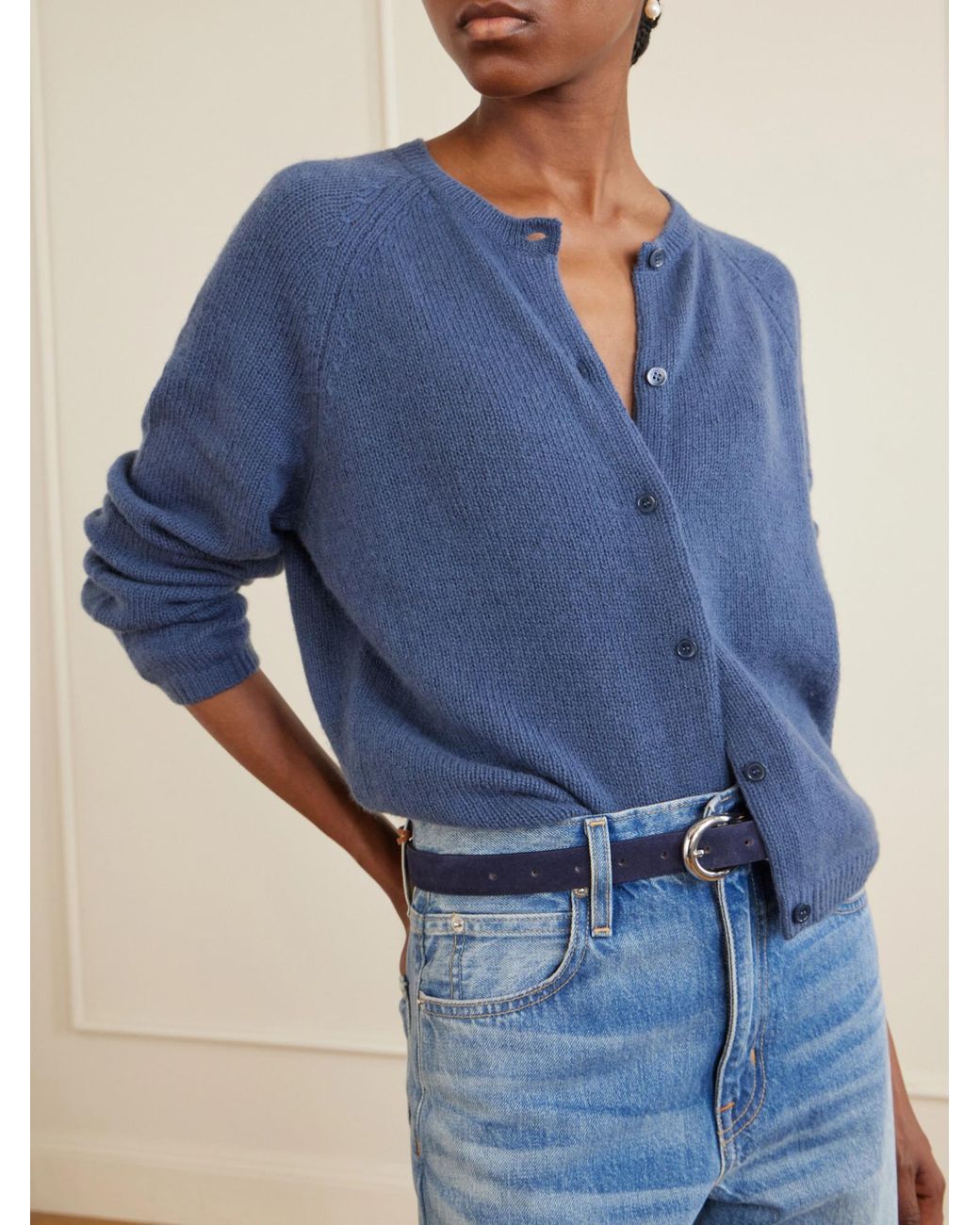 Doen Blue Soft Cashmere Cropped Cardigan