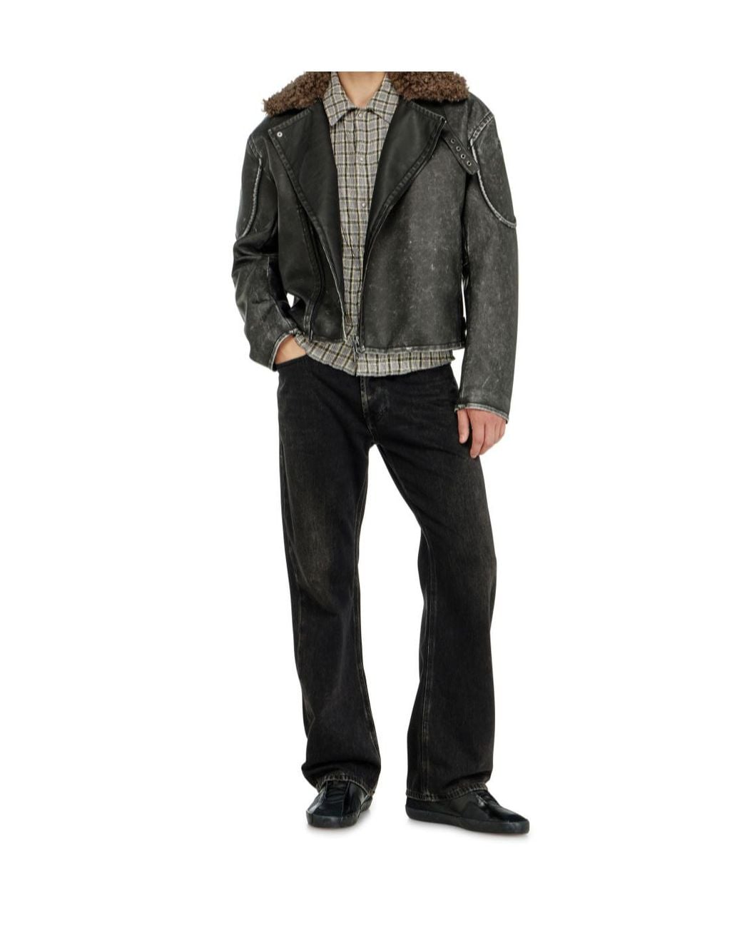 DIESEL Gray W-Alex Shearling Biker Jacket for men