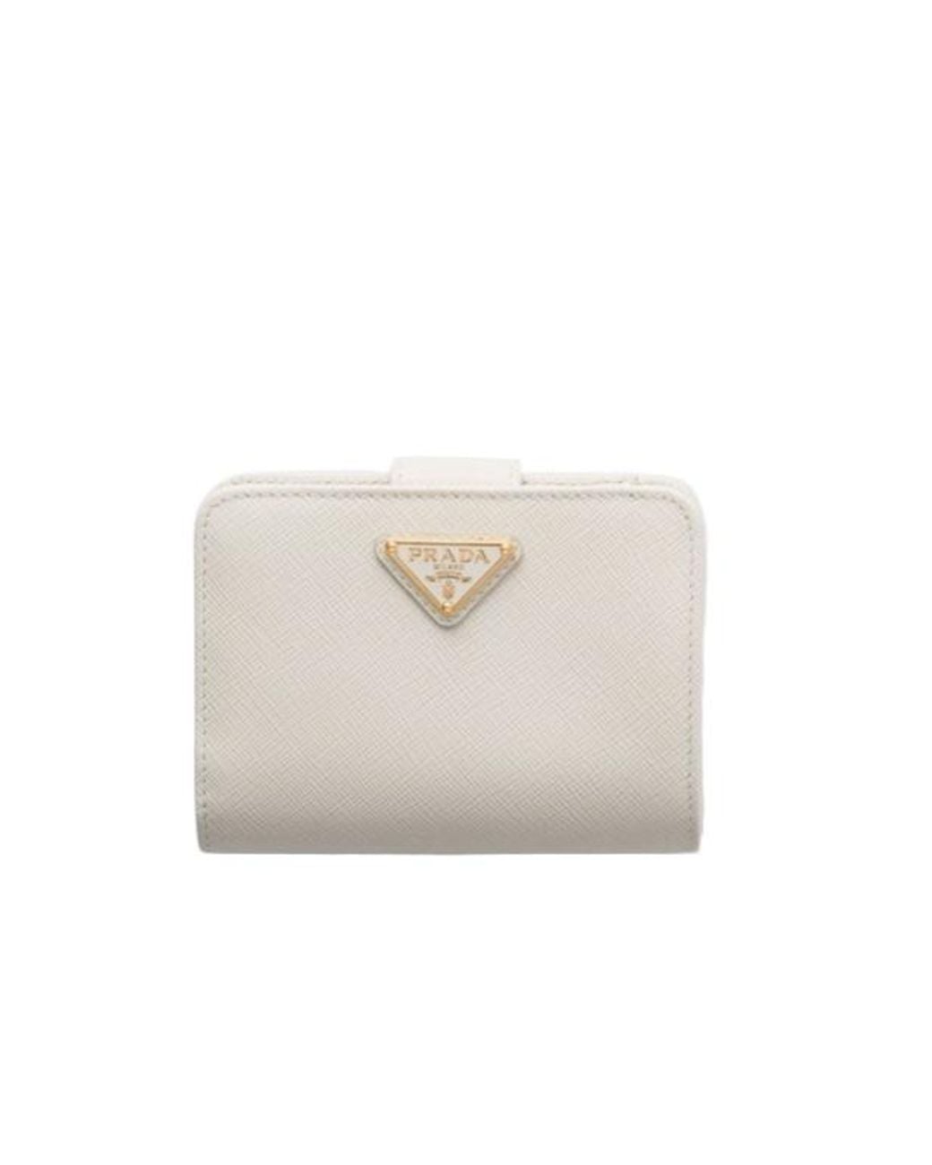 Prada White Small Saffiano-Leather Snap Wallet