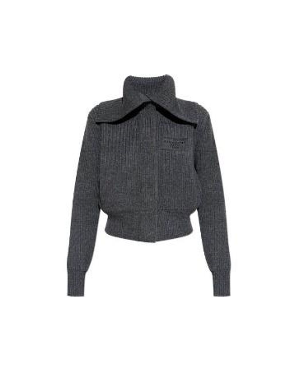 Givenchy Gray Maxi Stand-Up Collar Knitted Jacket
