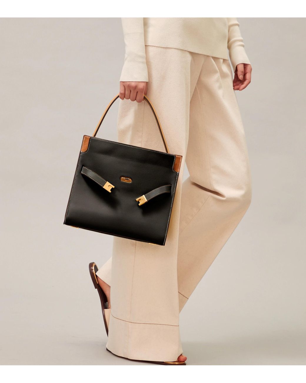 Tory Burch Black Lee Radziwill Layered Small Tote Bag