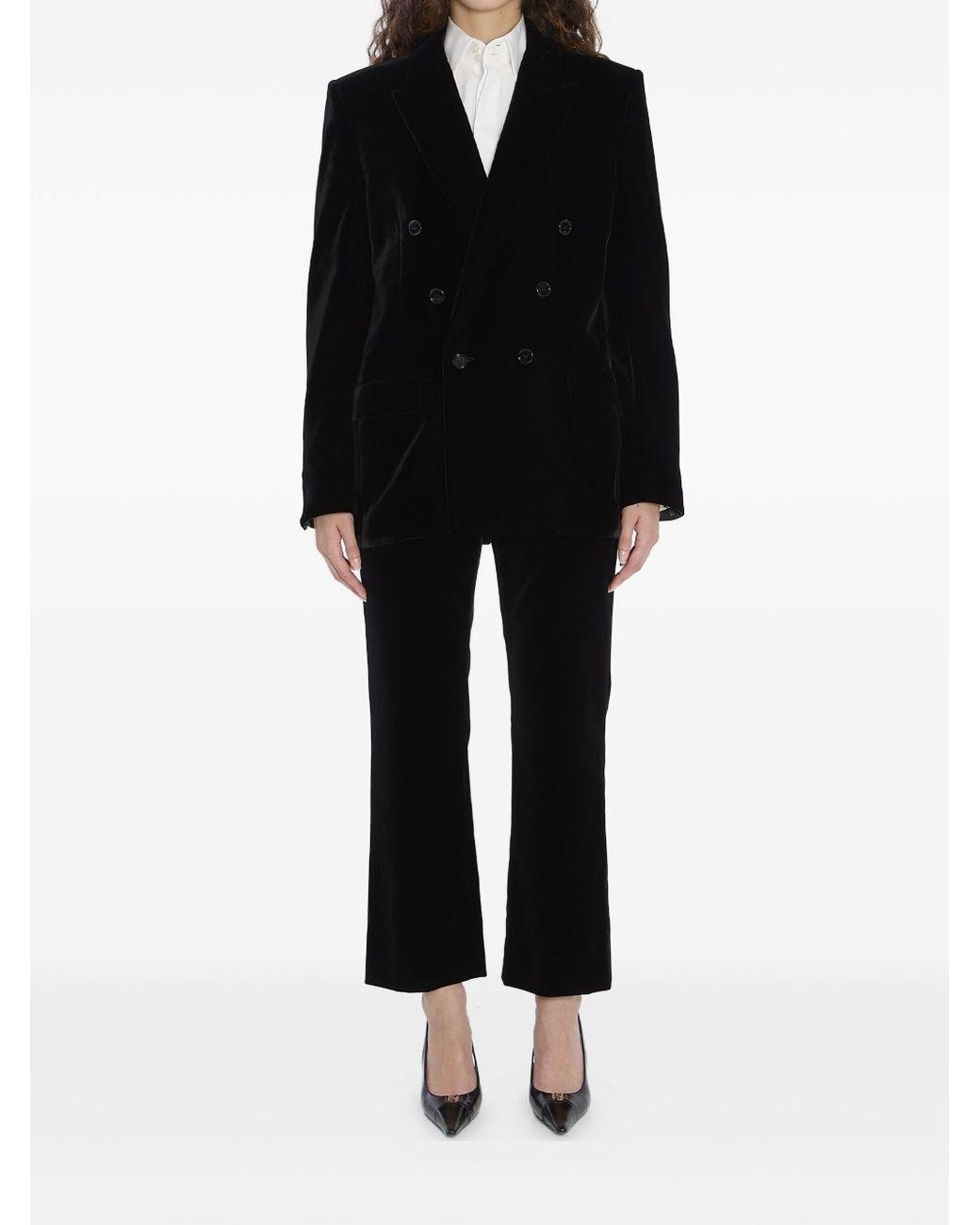 Saint Laurent Black Cassandre Double-Breasted Velvet Jacket