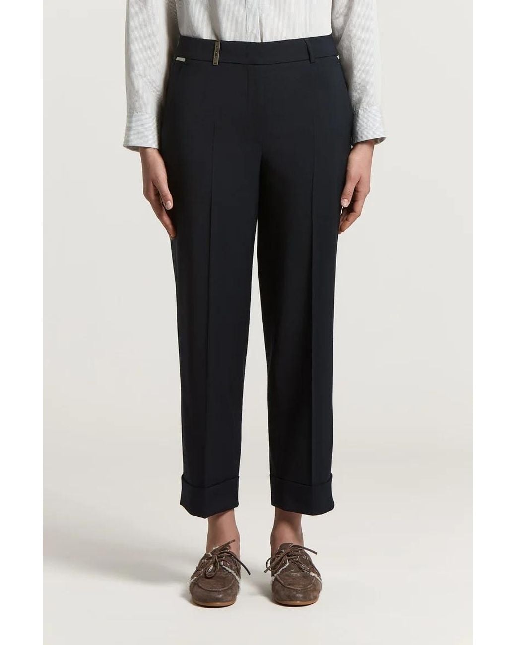 Peserico Black Turn-Up Tailored Trousers