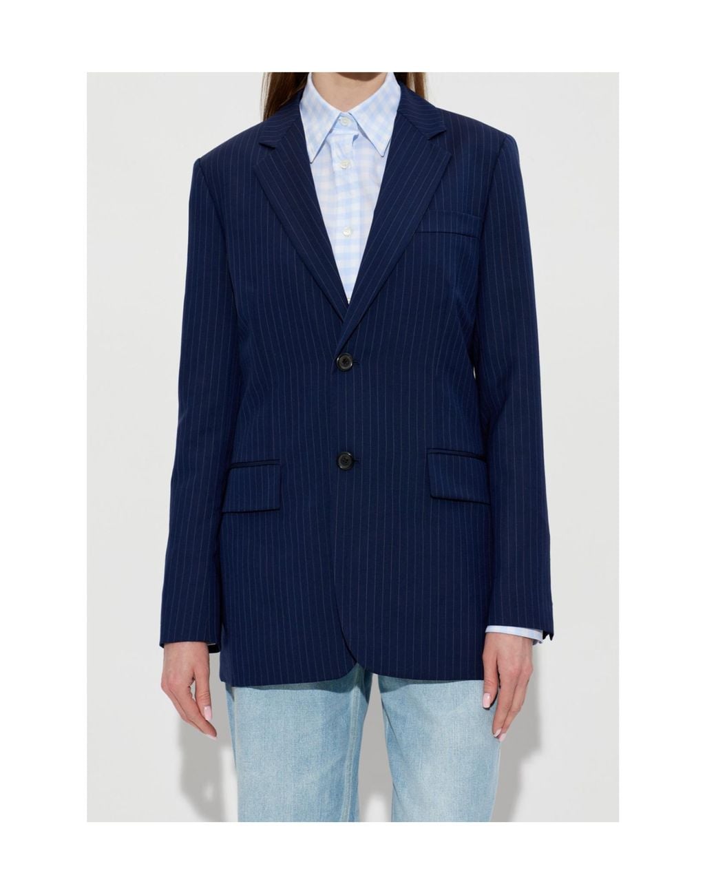 Moschino Blue Striped Single Breasted Blazer