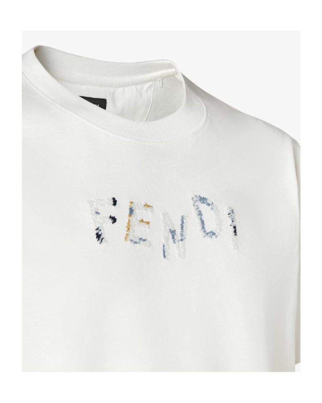 Fendi White Logo Embroidered Crewneck T-Shirt for men