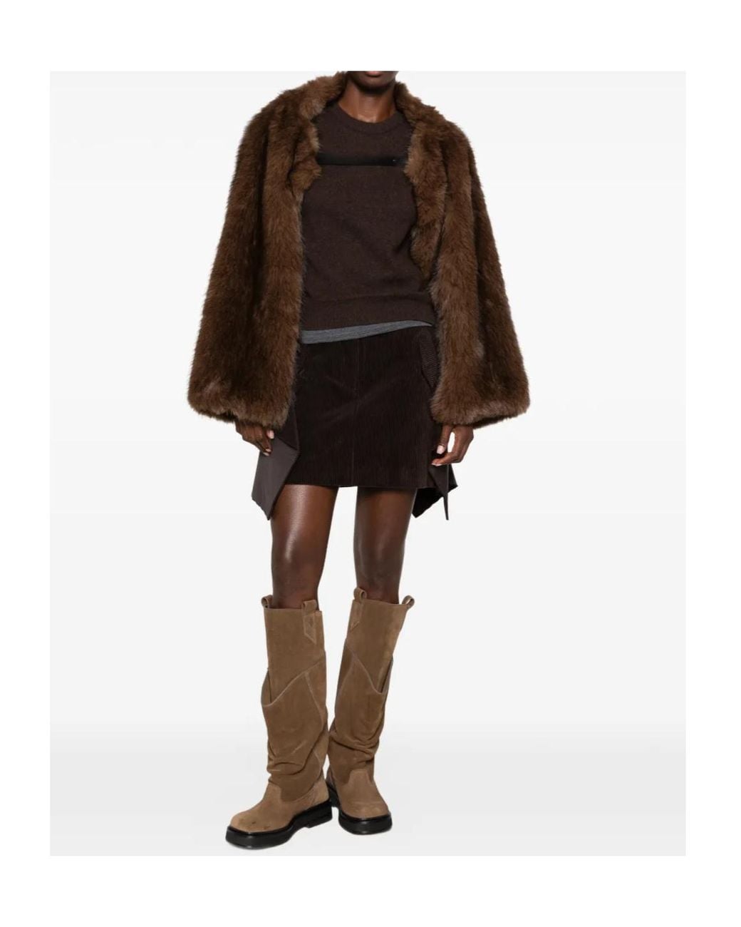 Juun.J Brown Cropped Faux Fur Coat