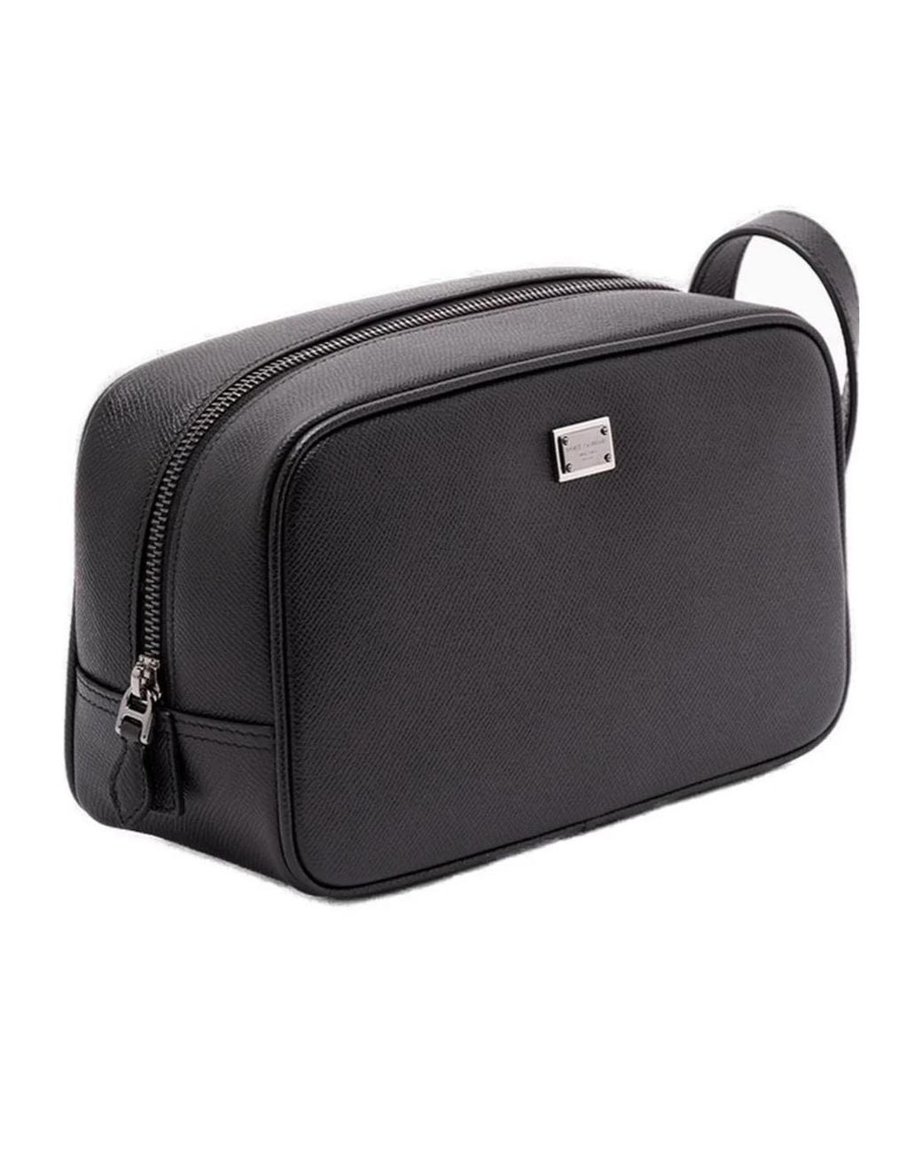Dolce & Gabbana Black Logo Plaque Zipped Beauty Case for men