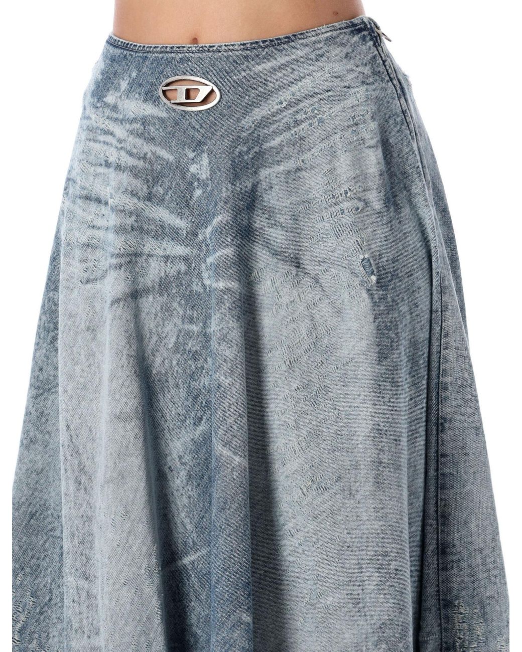 DIESEL Blue De Annet Logo Plaque Flared Skirt