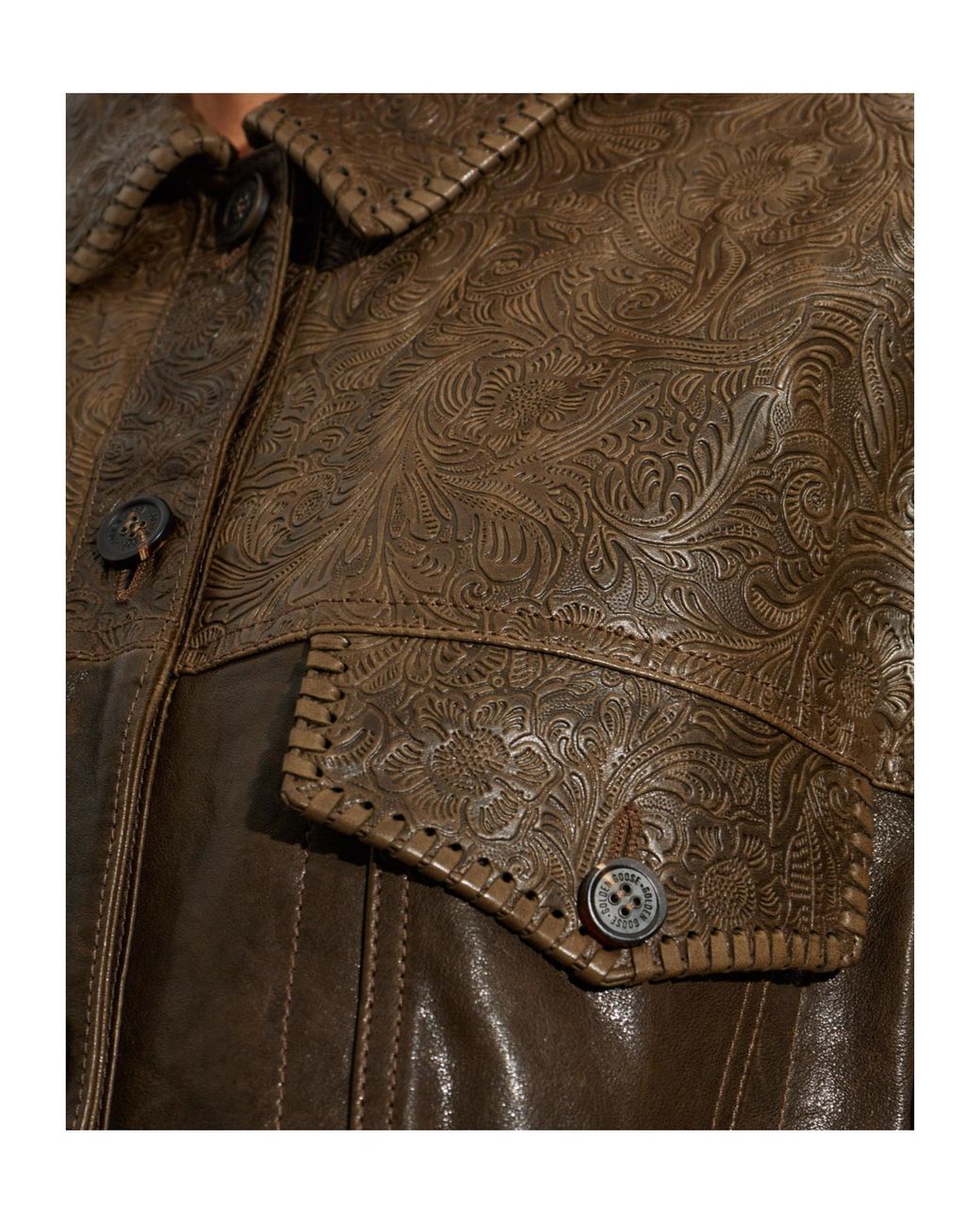 Golden Goose Deluxe Brand Brown Pattern Embossed Leather Jacket