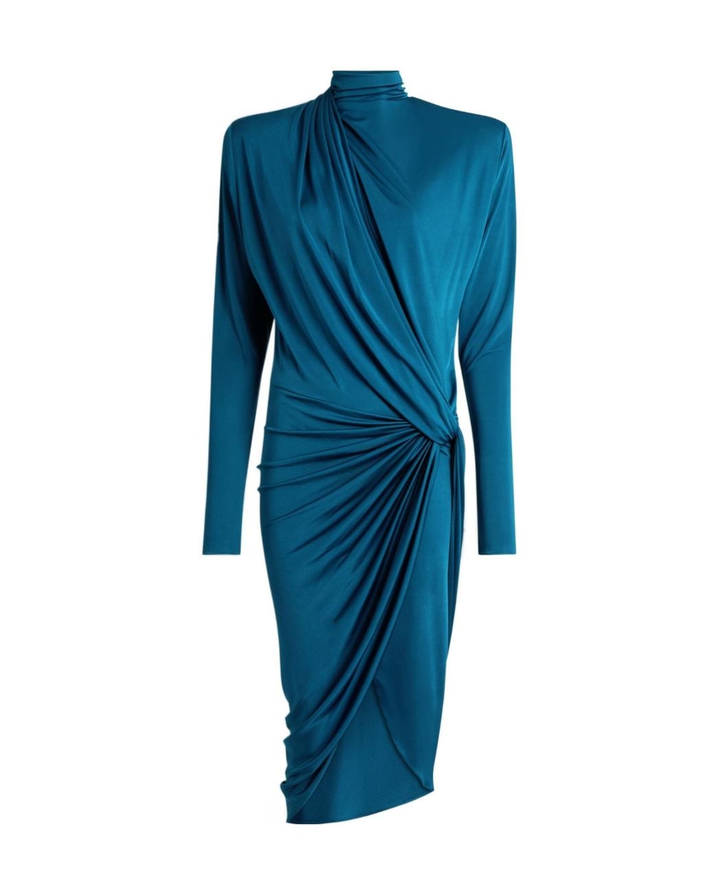 Balmain Blue Draped Flowing Satin Midi Dress