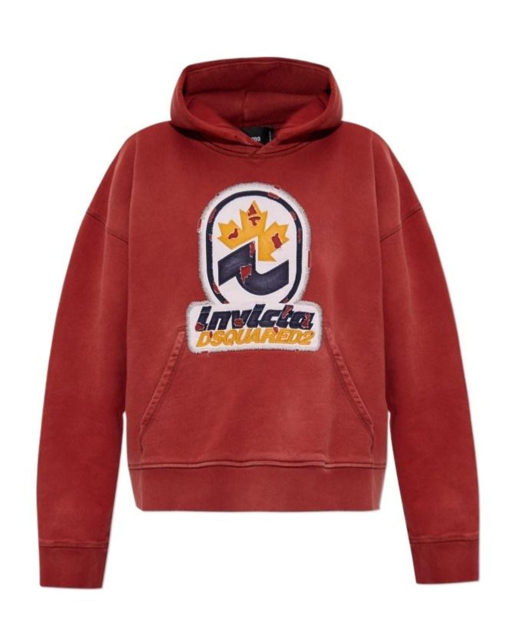 DSquared² Red Logo Patch Drop Shoulder Hoodie