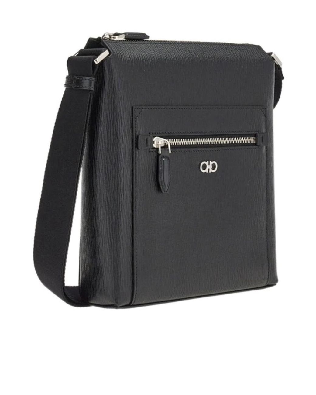 Ferragamo Black Ferragamo Gancini Logo Plaque Zipped Messenger Bag for men