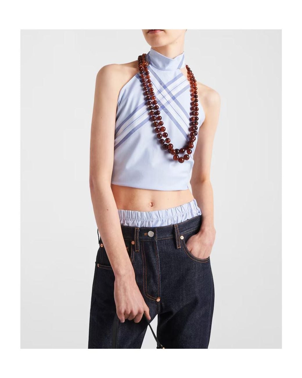 Prada Blue Printed Cotton Halter Top