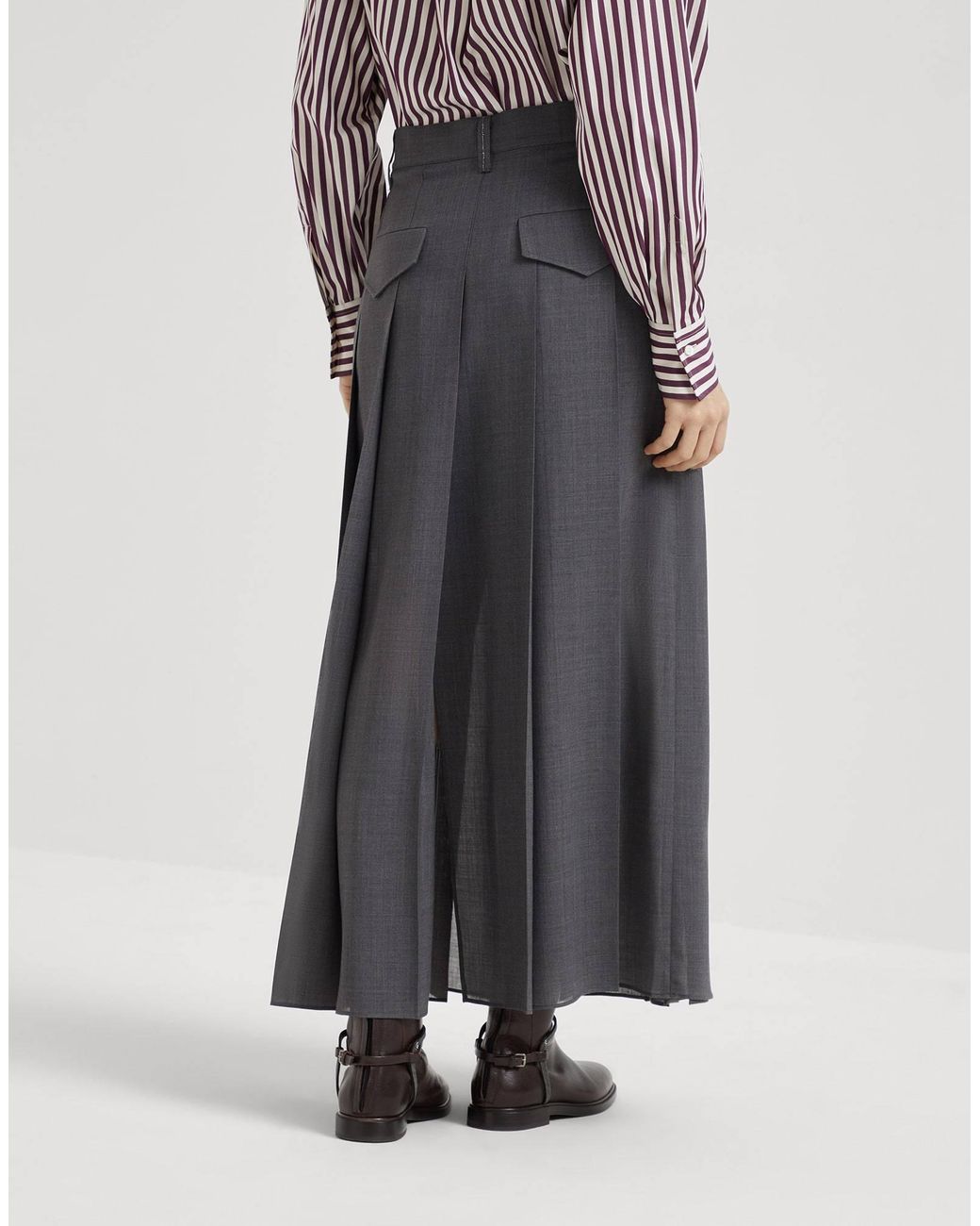 Brunello Cucinelli Gray Pleated Maxi Skirt