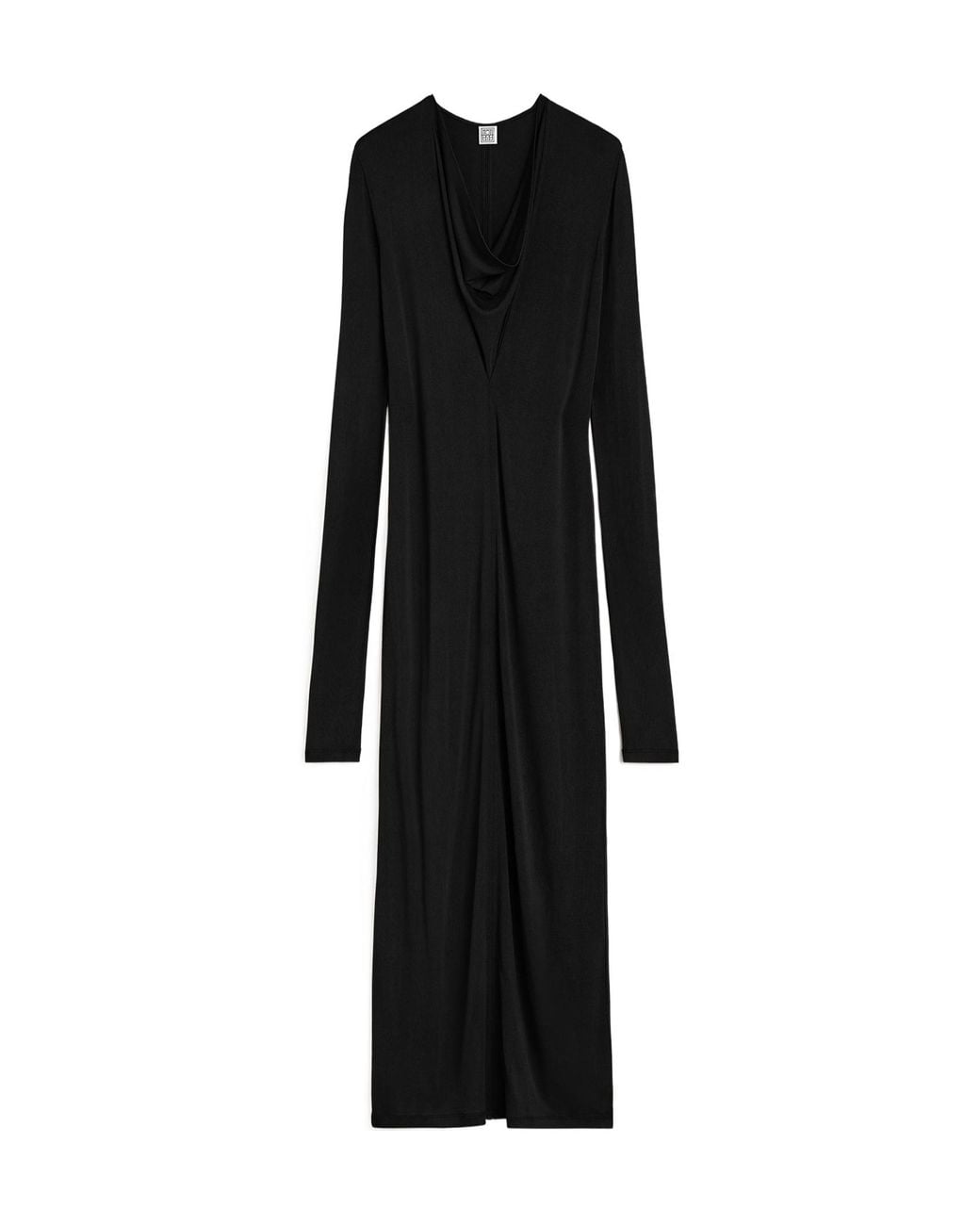 Totême Black Totême Draped V-Neck Long Sleeved Dress