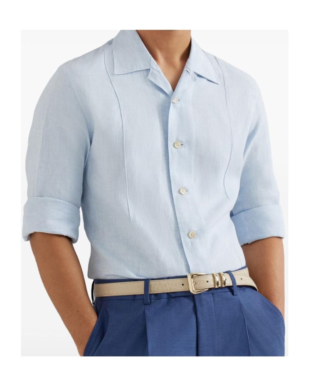 Brunello Cucinelli Blue Crete Detail Shirt for men