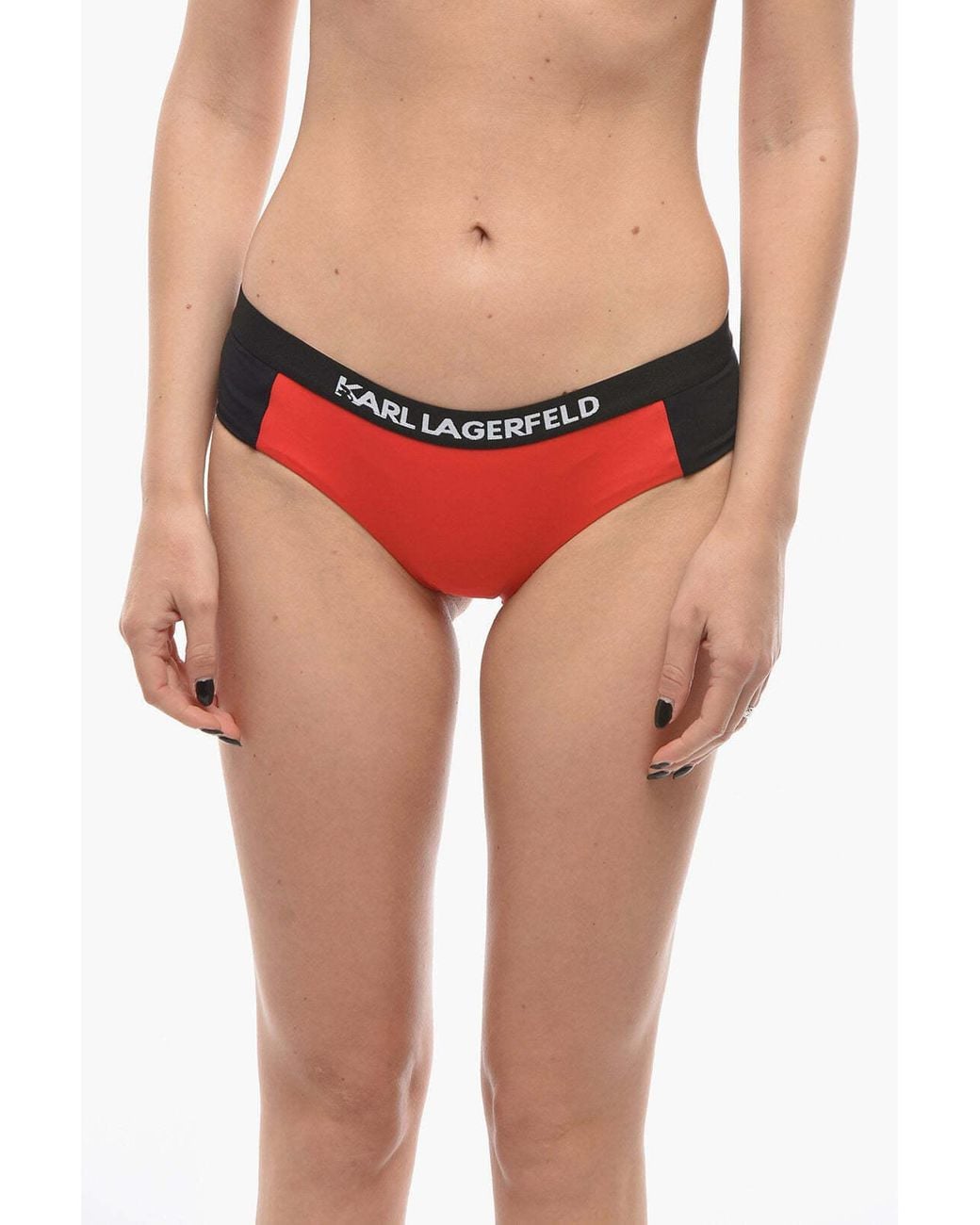 Karl Lagerfeld Red Sport Bikini Briefs With Logo Elastic Waistband