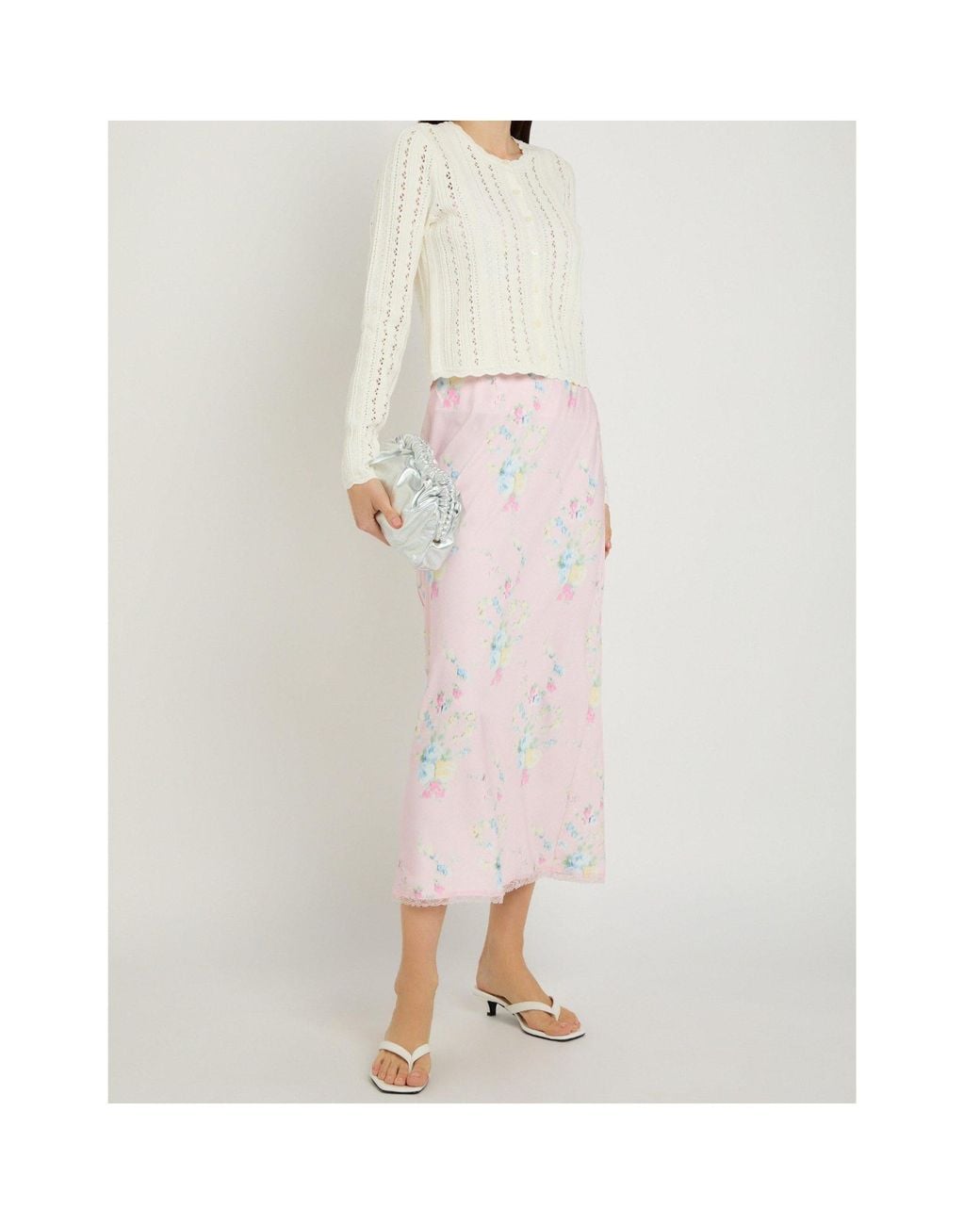LoveShackFancy White Button-Front Long-Sleeve Knit Cardigan