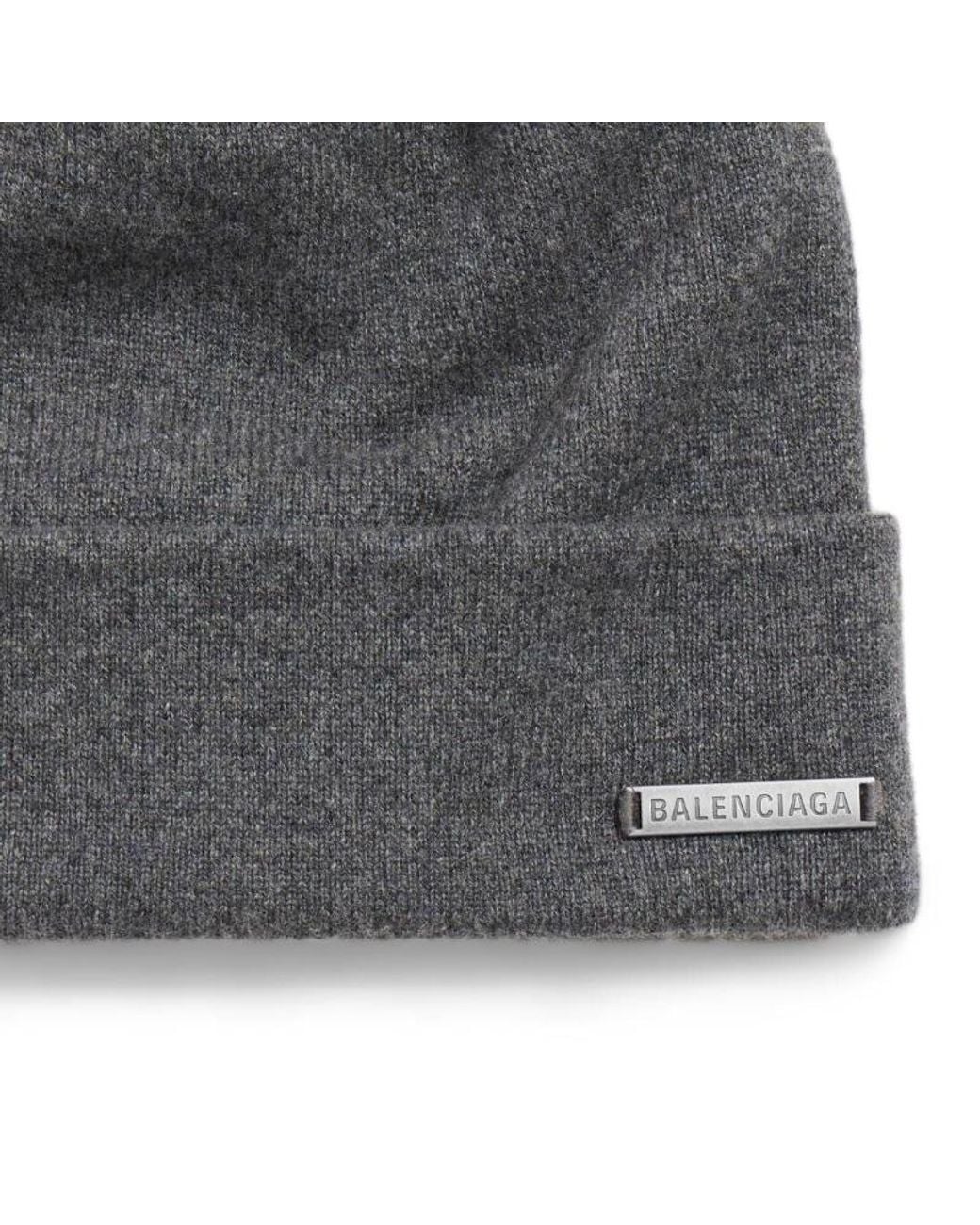 Balenciaga Gray Logo Plaque Knitted Beanie