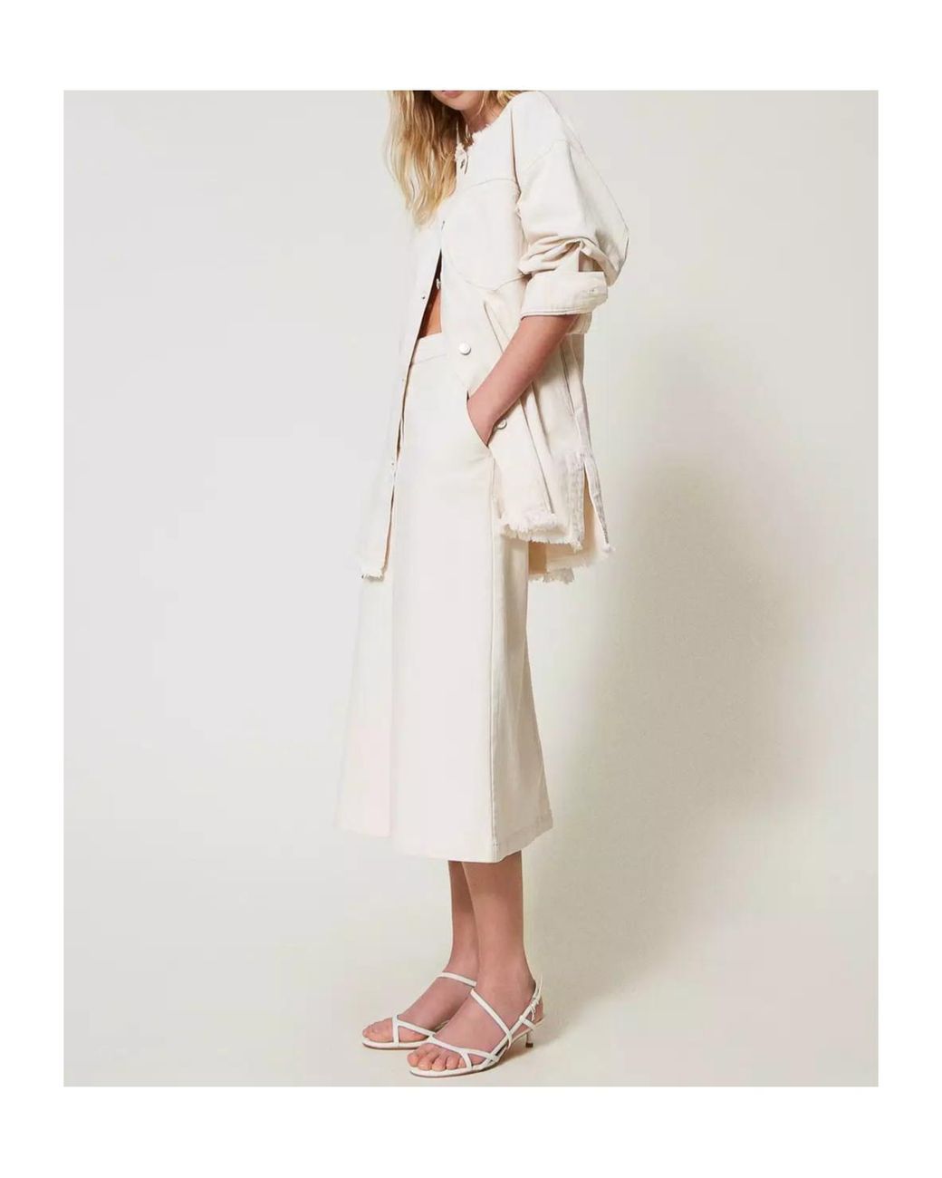 Twinset White Organic Cotton Midi Skirt
