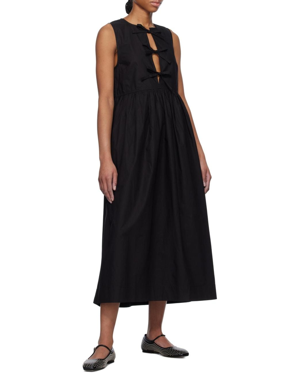 Ganni Black A-Line Poplin Midi Dress