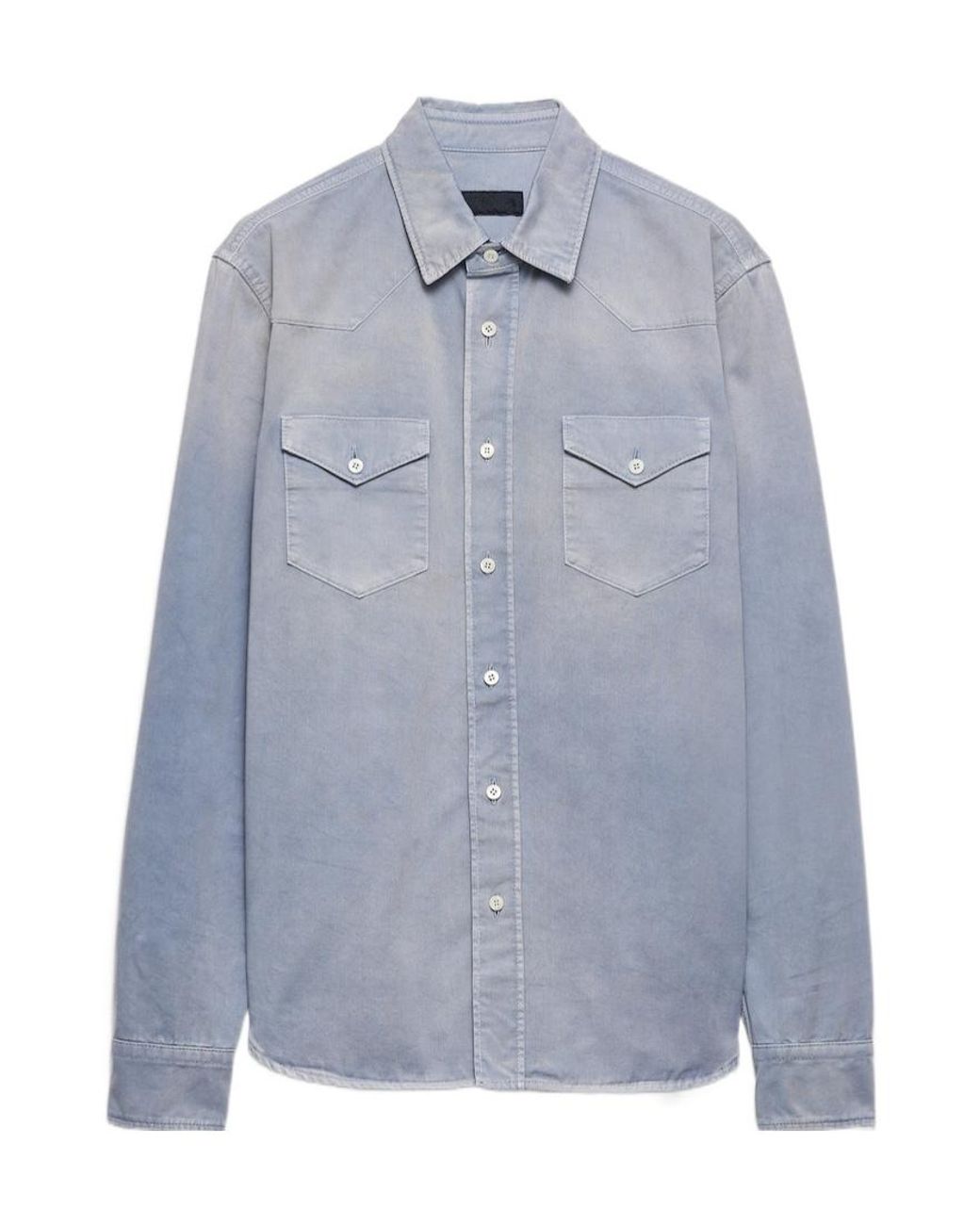 Prada Blue Triangle-Patch Button-Up Shirt for men