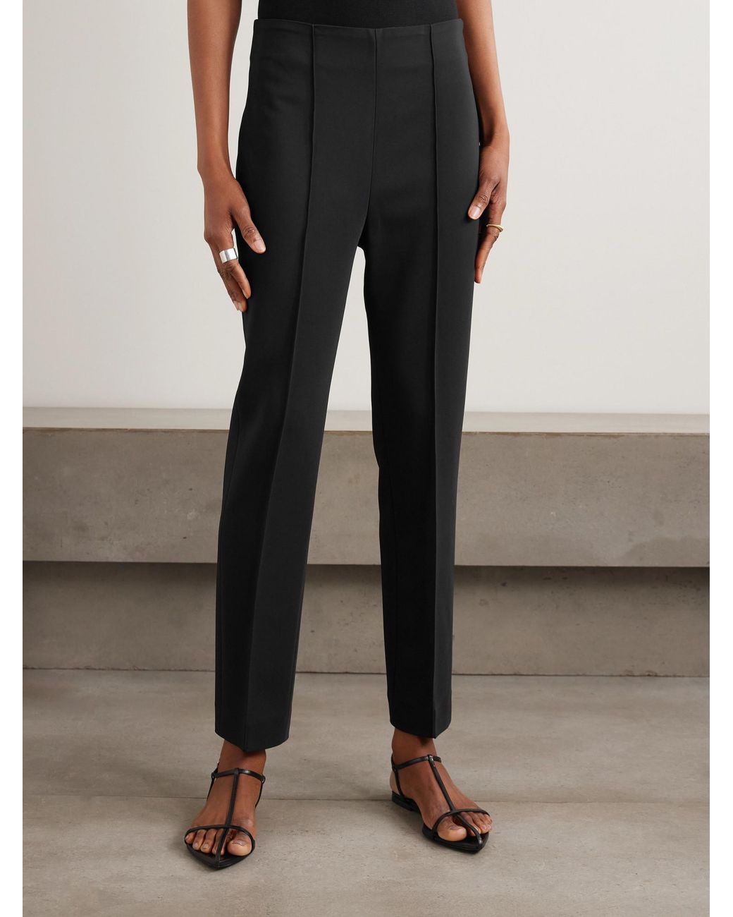 Rohe Black Pintucked Grain De Poudre Slim-Leg Pants