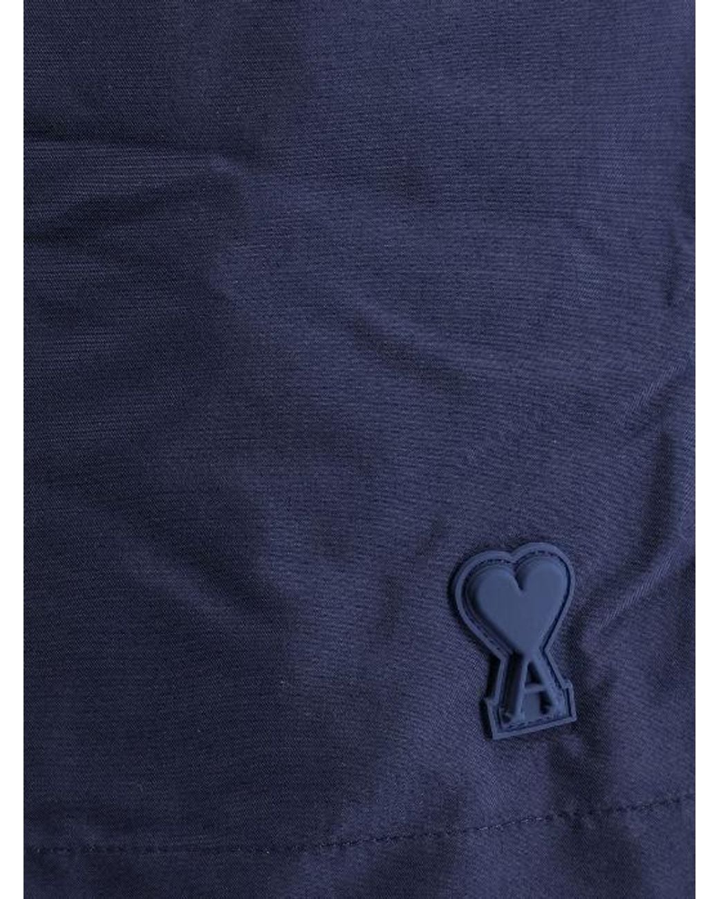 AMI Blue Logo Plain Elasticated Waistband Swim Shorts for men