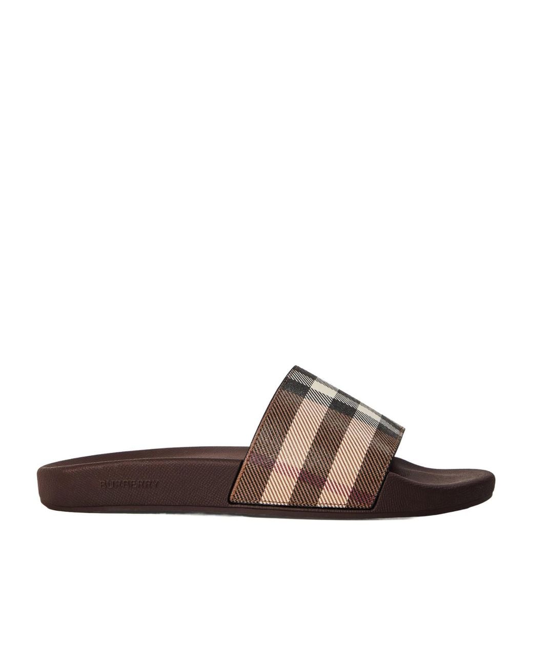 Burberry Brown Furley Check Slides for men