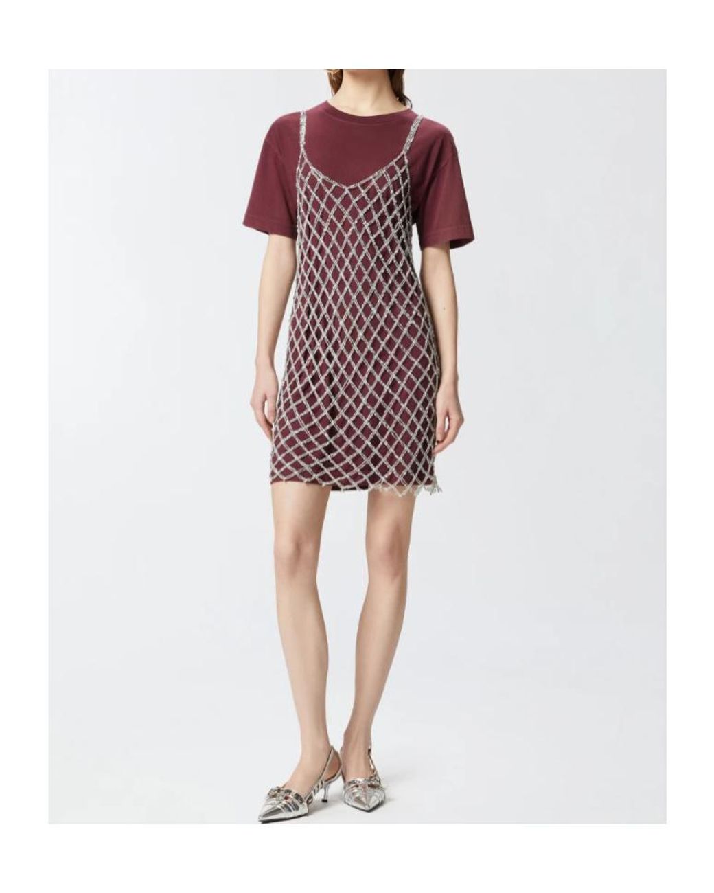 Pinko Purple Sequin Combined Short T-Shirt Dress