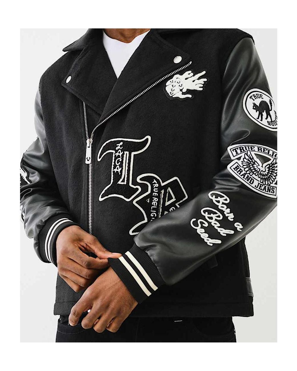 TRUE RELIGION Property Of None Biker Jacket in Black for Men