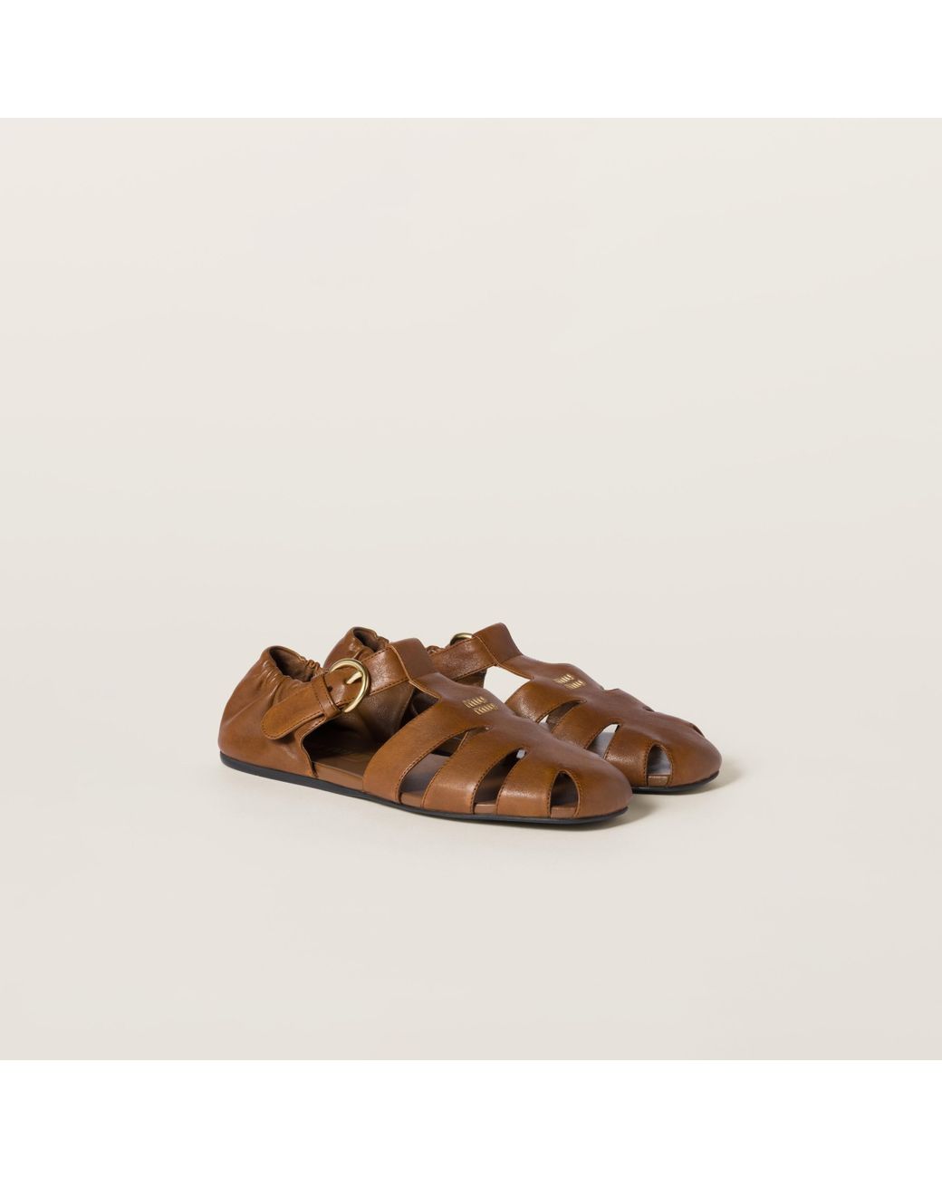 Miu Miu Nappa Leather Ruches Fisherman Sandals in Brown | Lyst