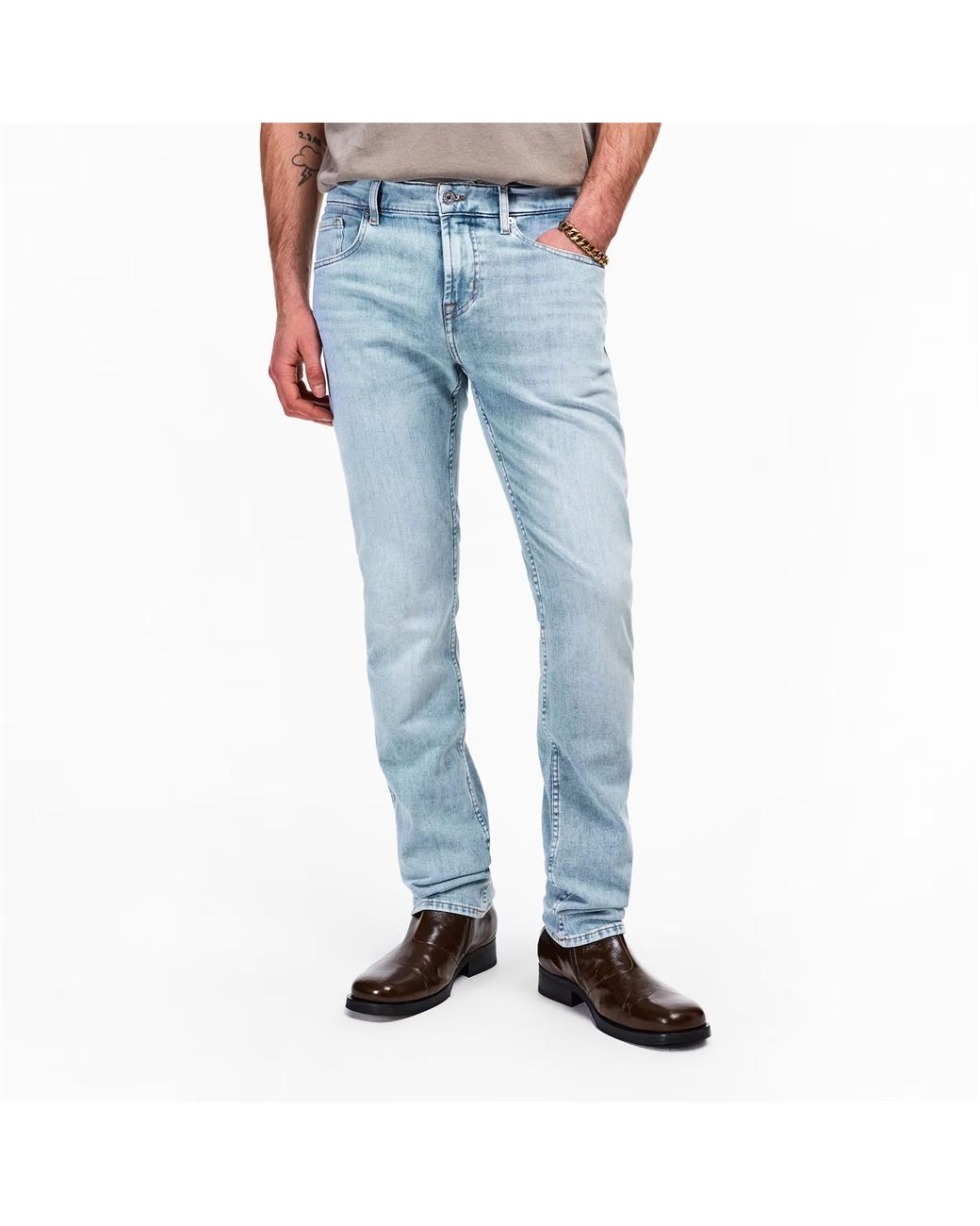 7 For All Mankind Blue Faded Detail Jeans for men