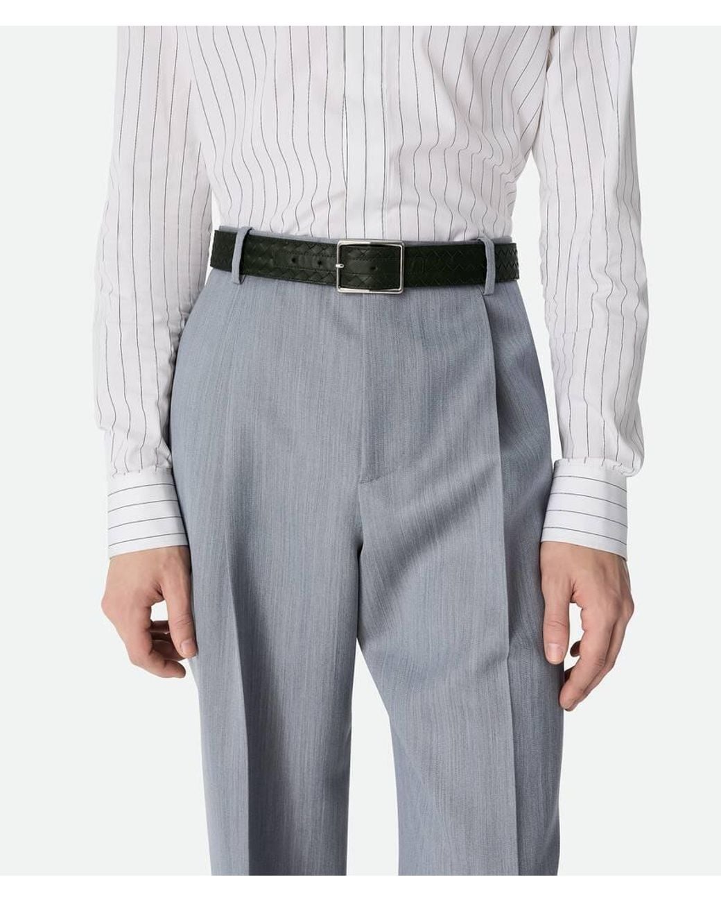 Bottega Veneta Black Intrecciato Piccolo Buckled Belt for men