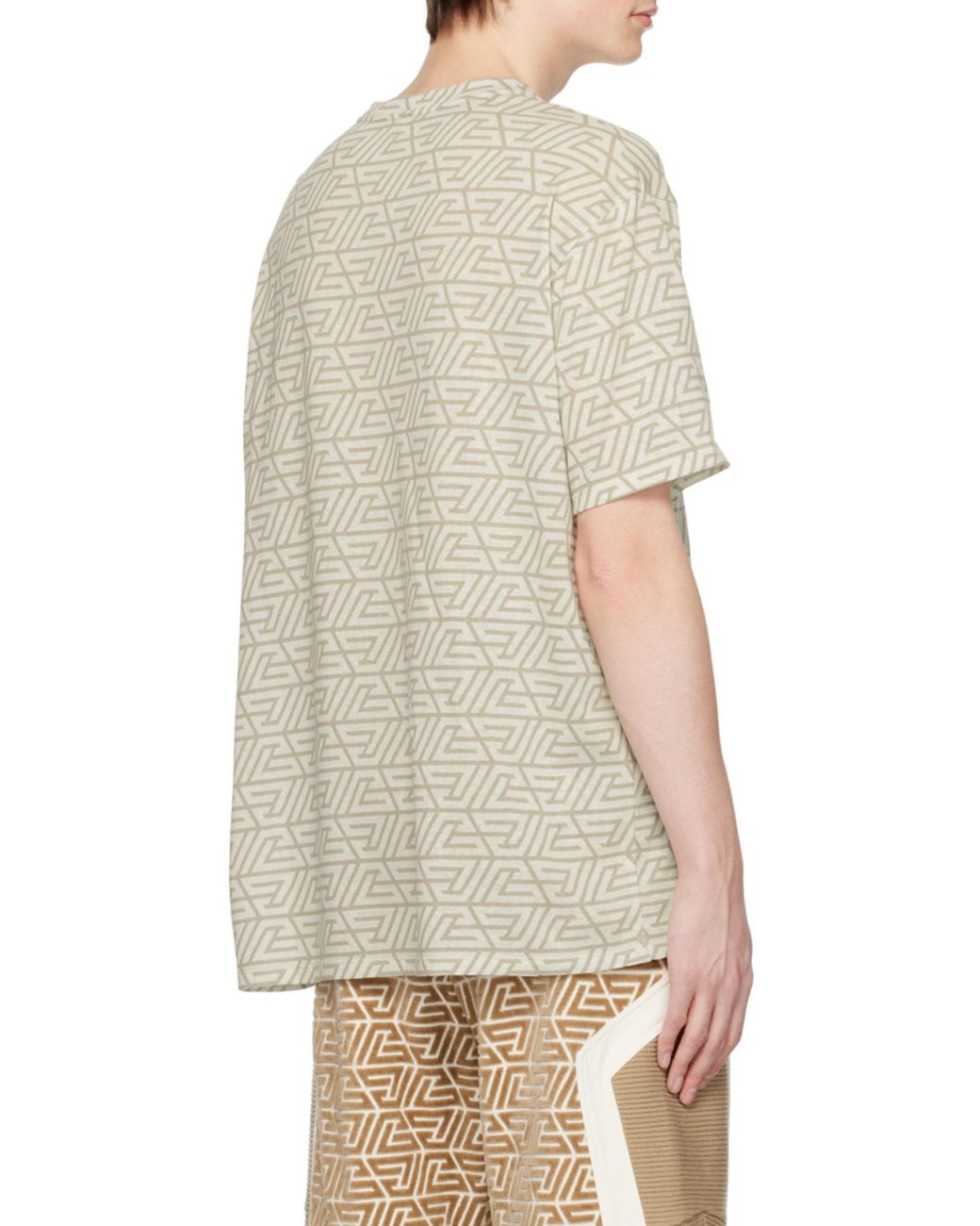 Balmain White Oversized Cotton T-Shirt With Printed Pyramid Monogram for men