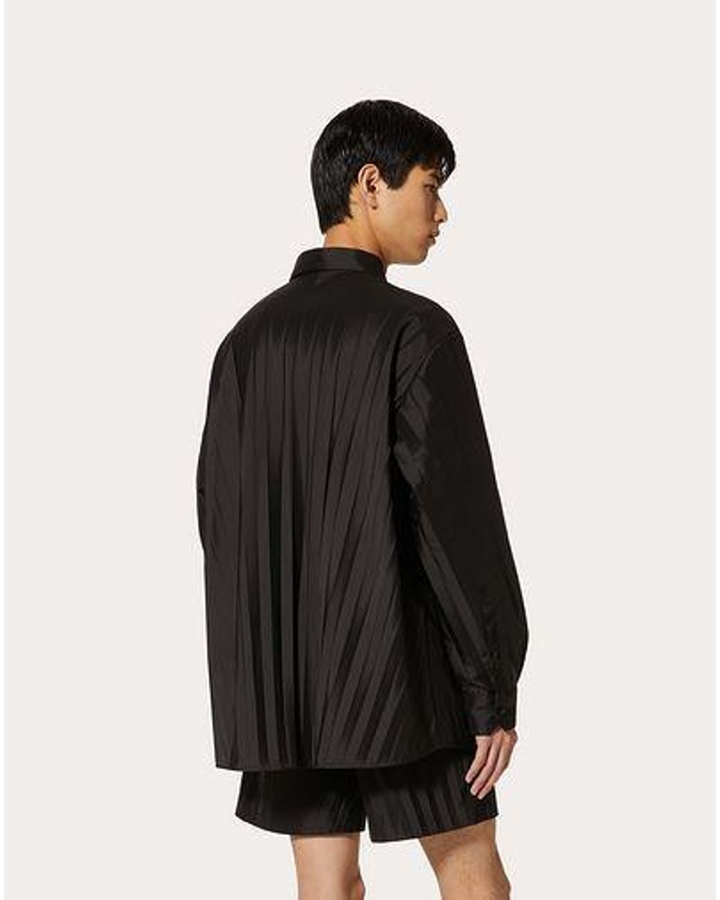 Valentino Black Pleated Concealed Fastened Shirt for men