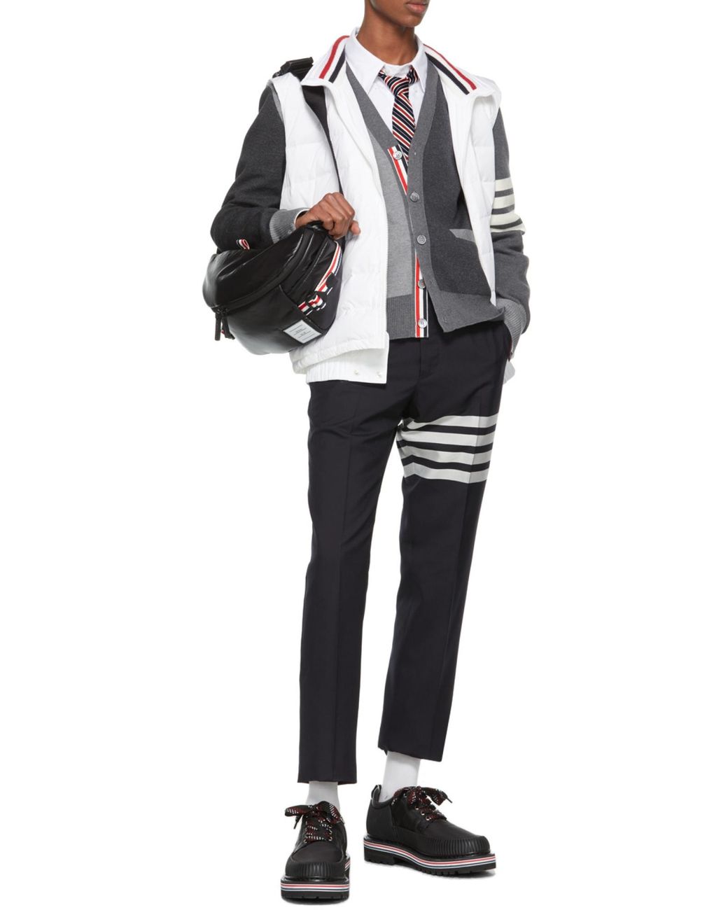 Thom Browne Gray カラーブロック V ネック カーディガン for men