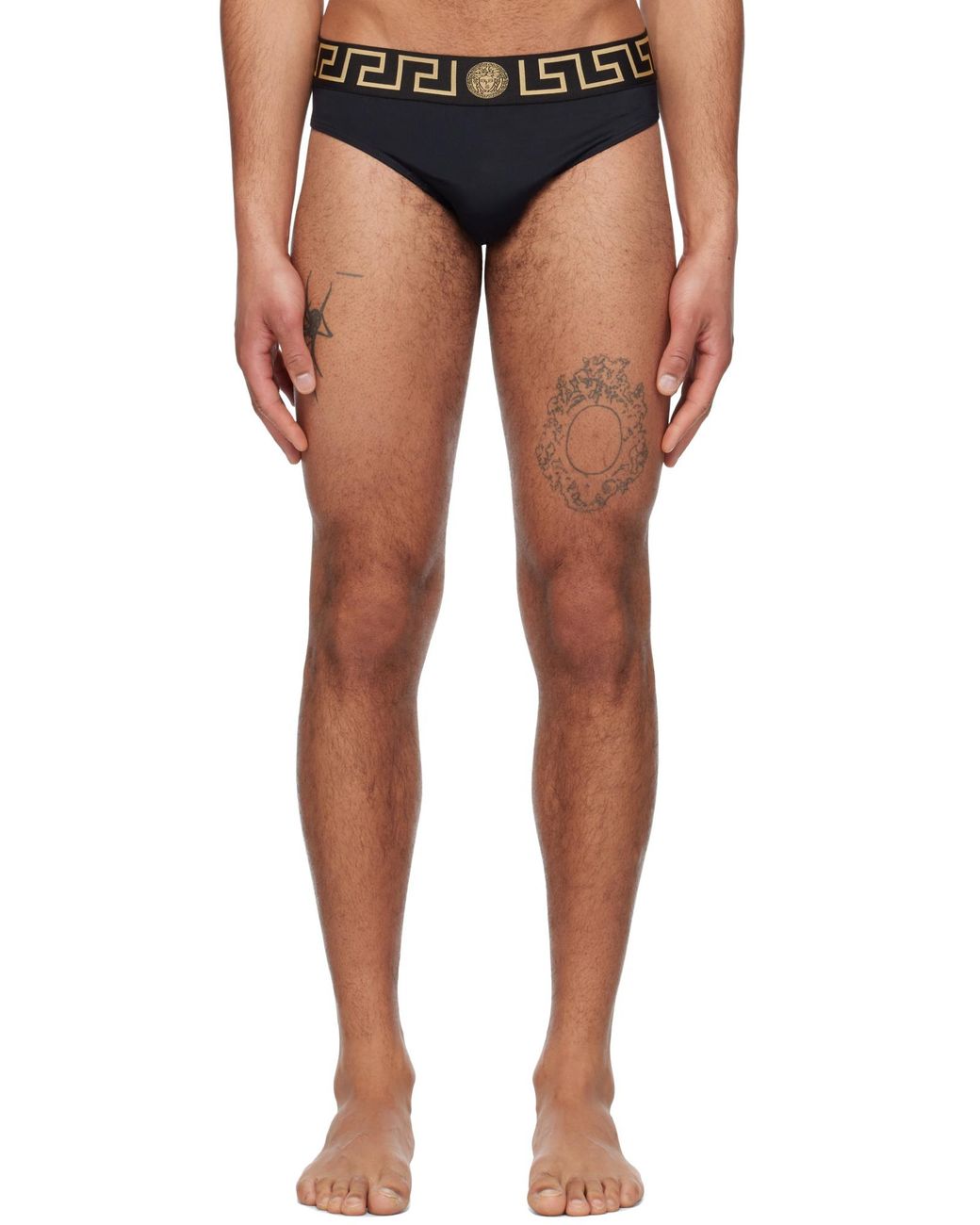 Versace Black Greca Border Stretched Swim Shorts for men