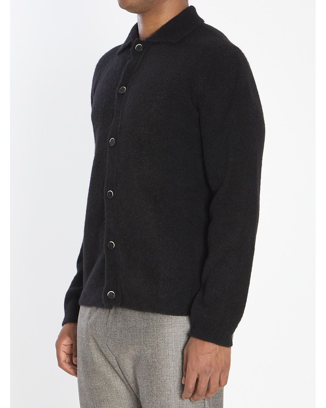Barena Black Pointed-Collar Knitted Cardigan for men