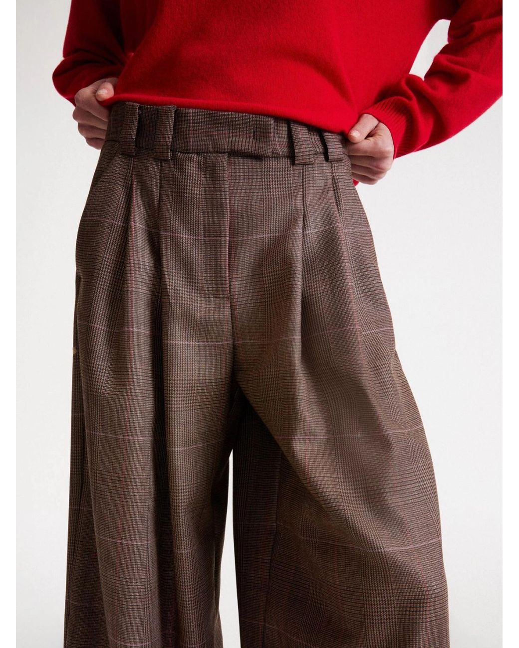 Marella Brown Pleated Check Wideleg Trousers