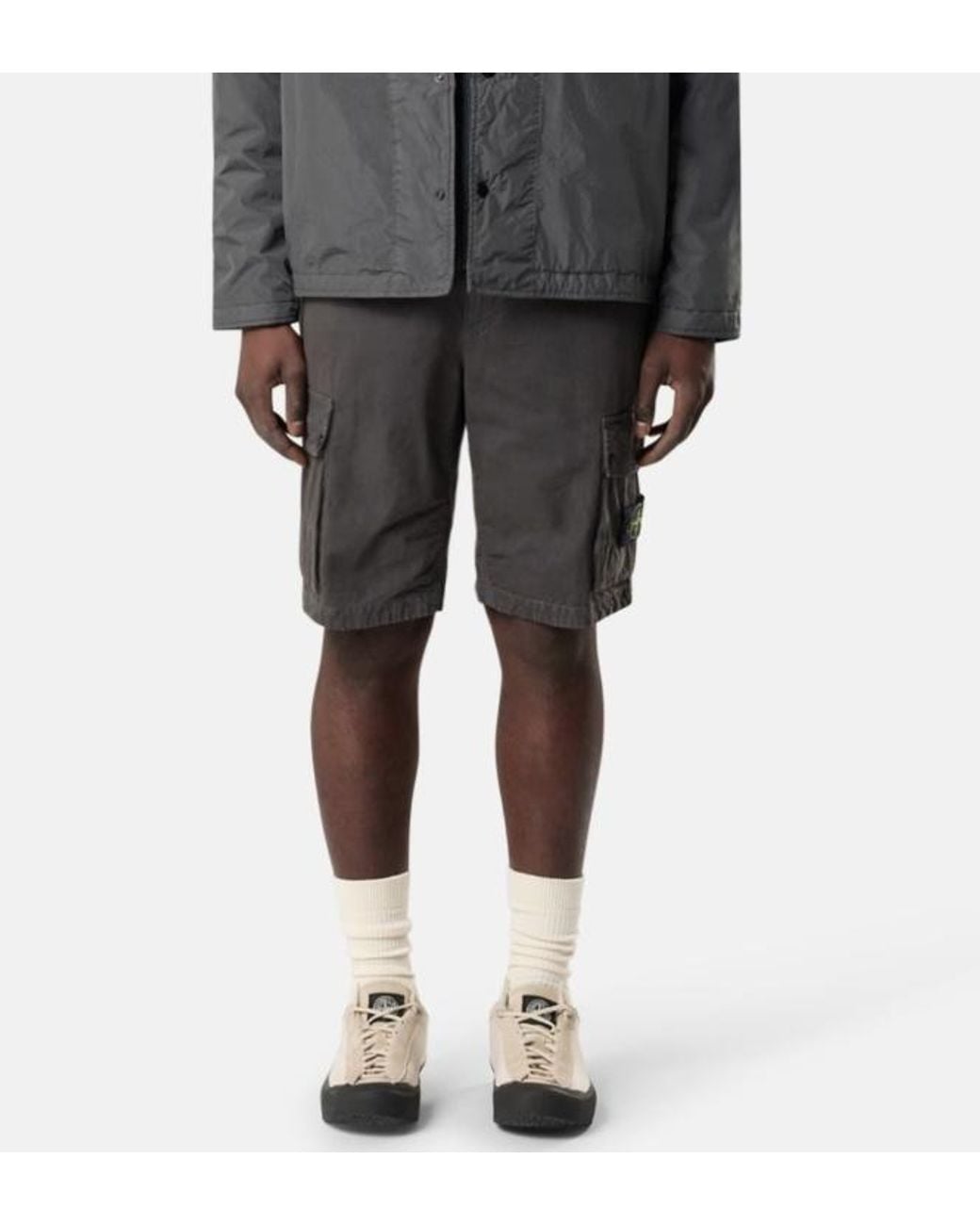 Stone Island Gray Logo Patch Cargo Shorts for men