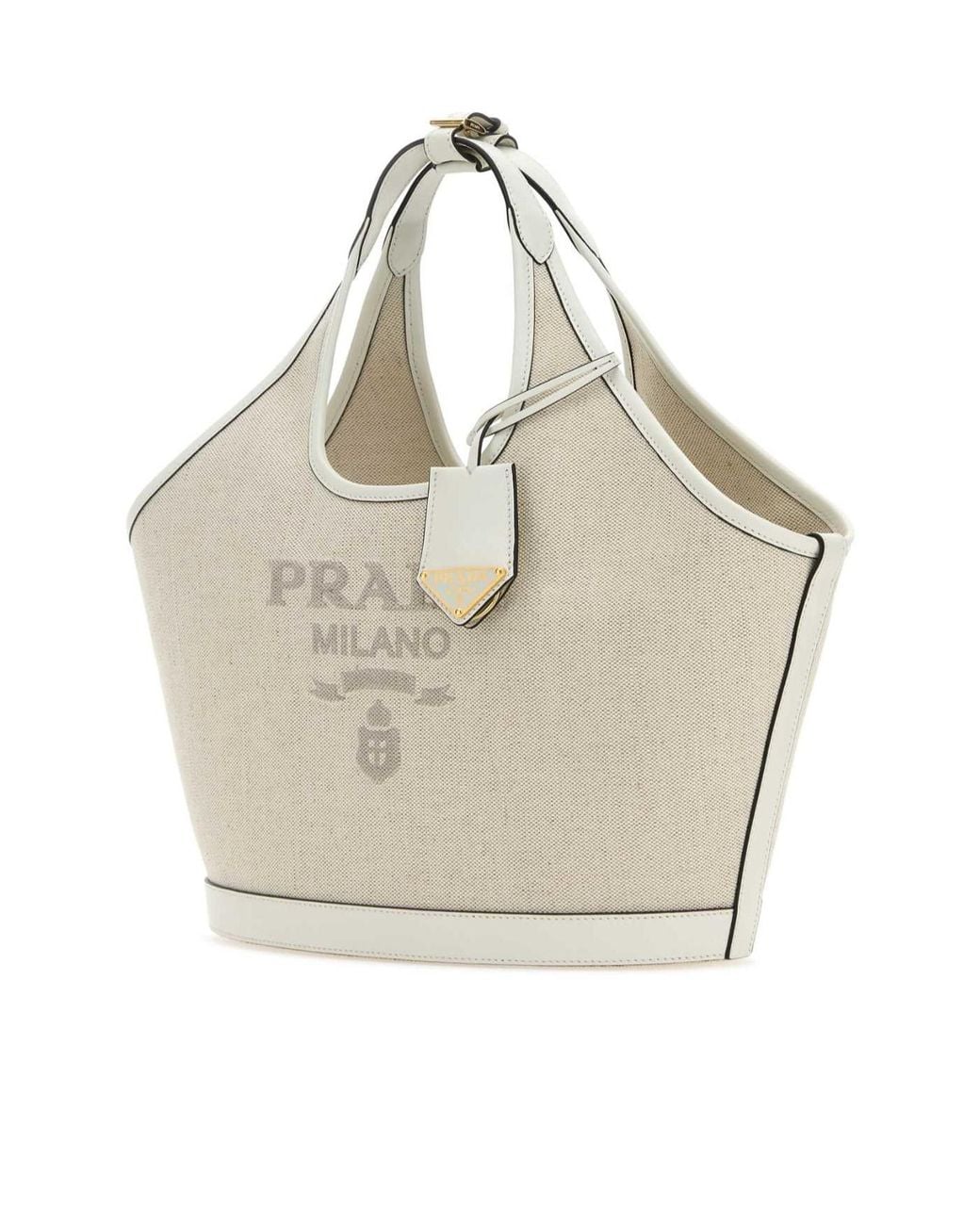 Prada Natural Logo Printed Medium Top Handle Bag