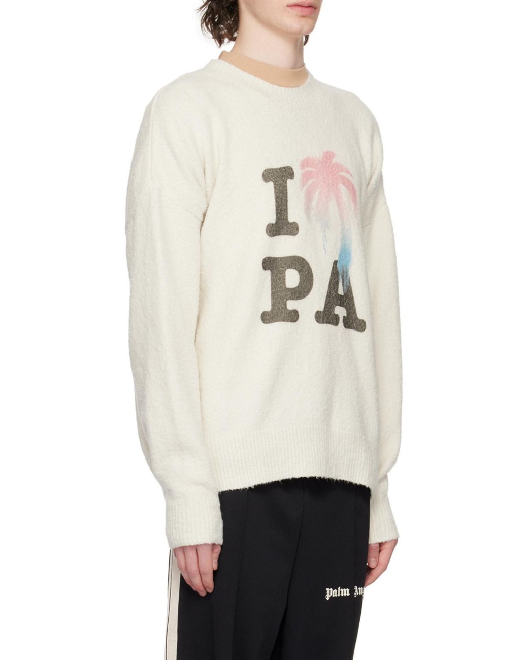 Palm Angels White I Love Pa Crewneck Knit Jumper for men