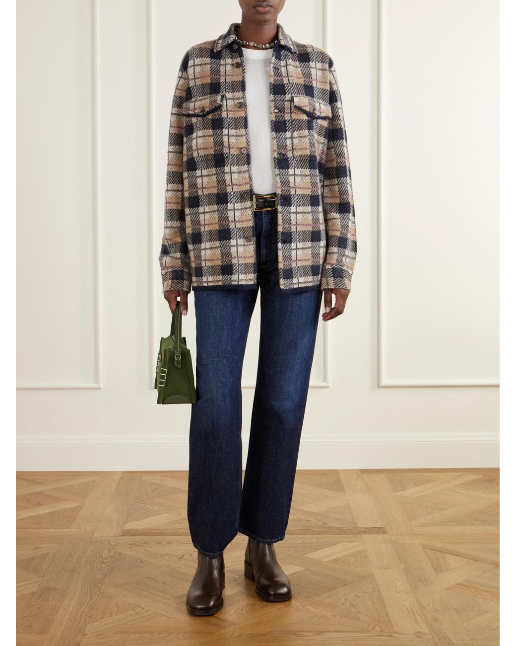 Guest In Residence Gray Checked Cashmere Cardigan