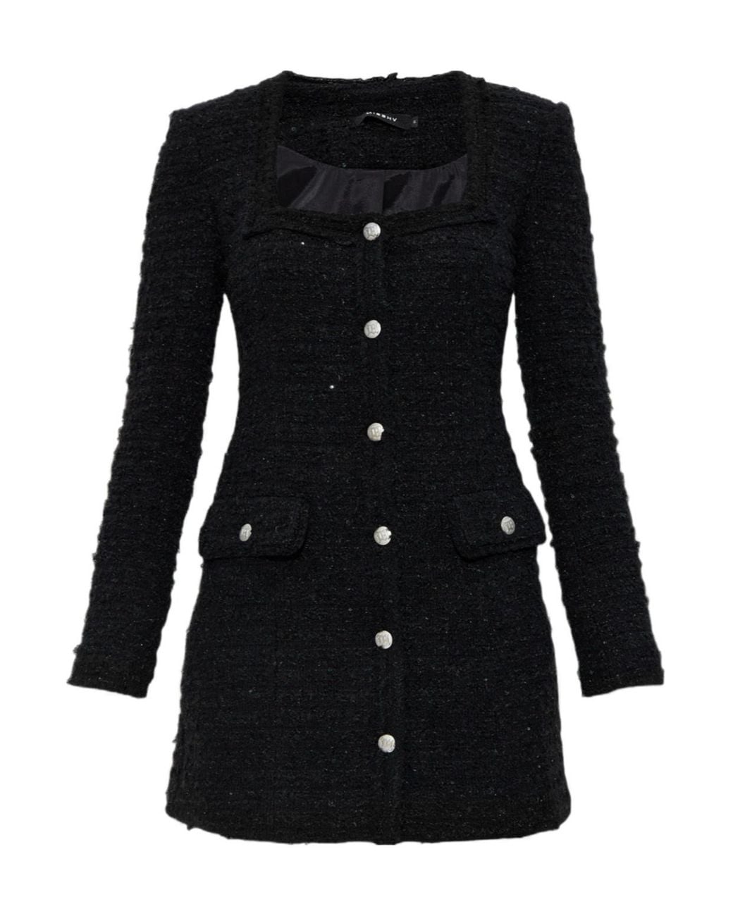 M I S B H V Black Button-Up Tweed Dress