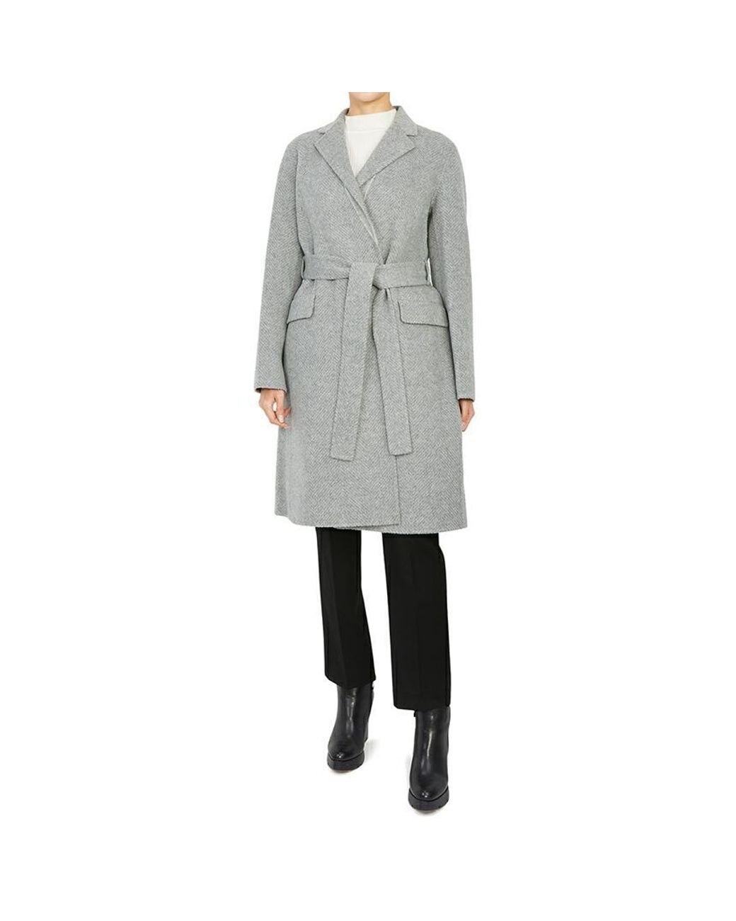 Theory Gray Belted Wool Coat