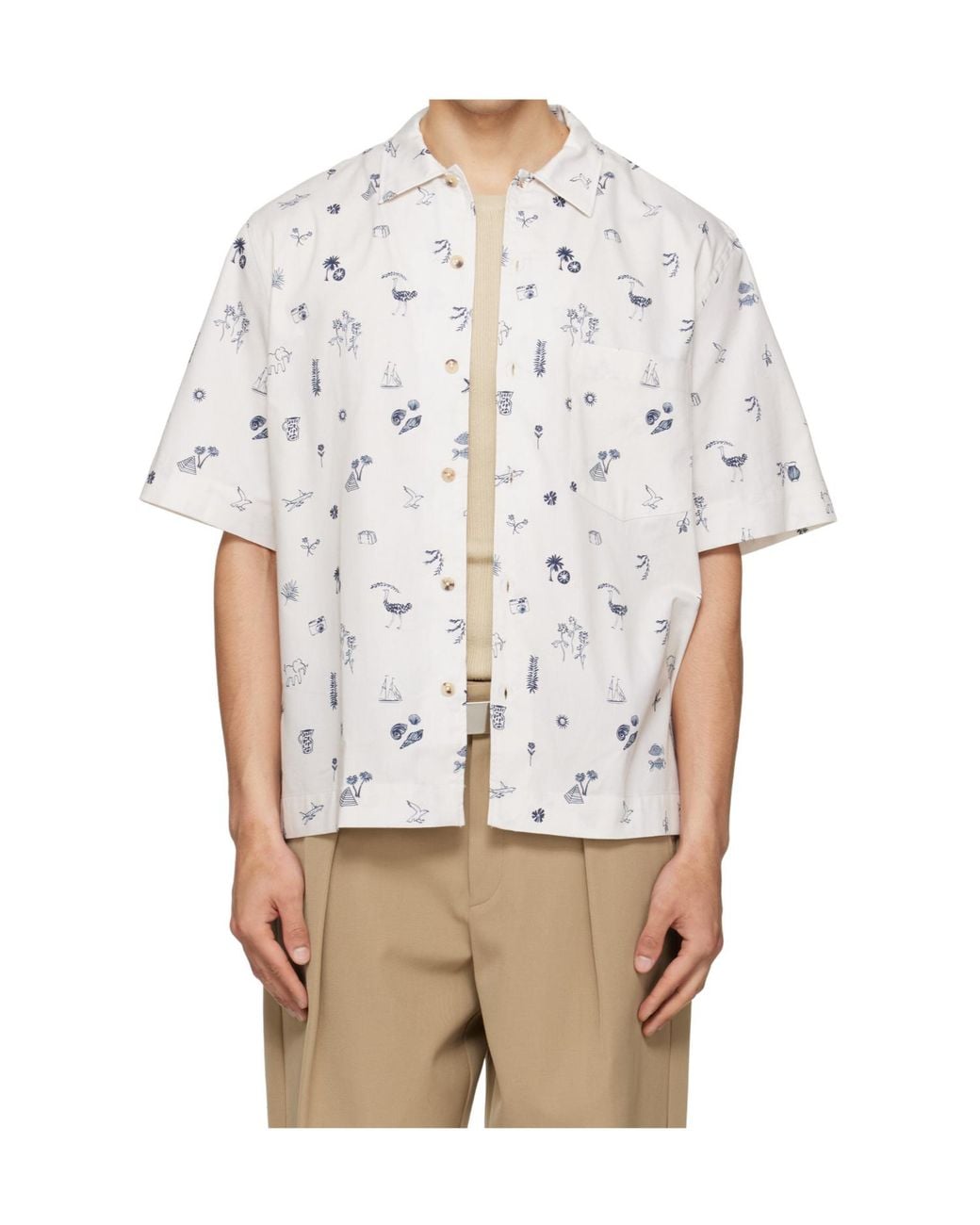 Paul Smith White Printed Short-Sleeved Shirt for men